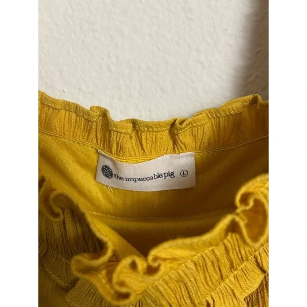 Yellow Ruffle Sleeveless Blouse Top Size L‎ Square Neck Summer Flirty - Picture 2 of 6